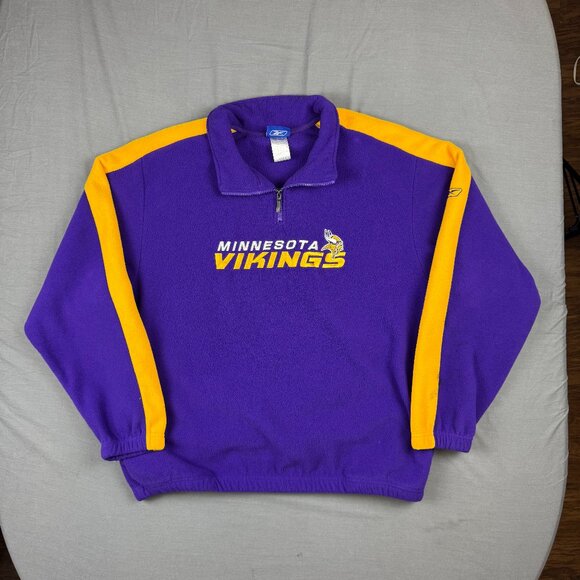 Vintage Y2K reebok Minnesota Vikings Fleece 1/4 Zip Pullover Mens XL Pockets - Picture 1 of 6